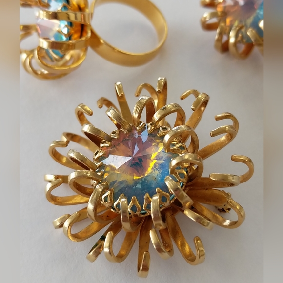 Pristine VTG ALL SIGNED Sarah Coventry Iridescent Crystals & Gold Tone Set - Picture 2 of 16